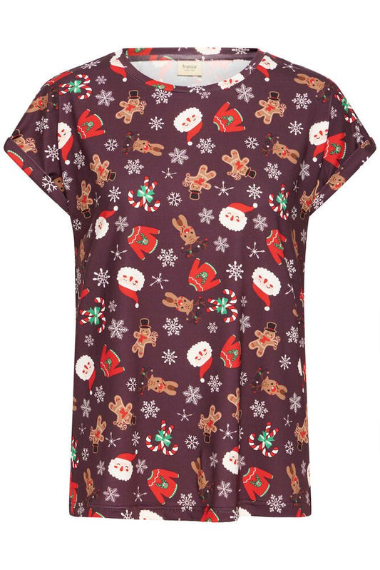 20610634C Christmas Print Top Fudge
