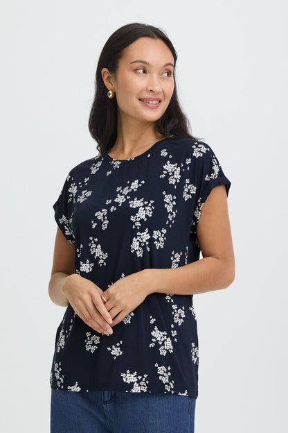 20610634  TEES PRINT SH/SL Navy/Cream