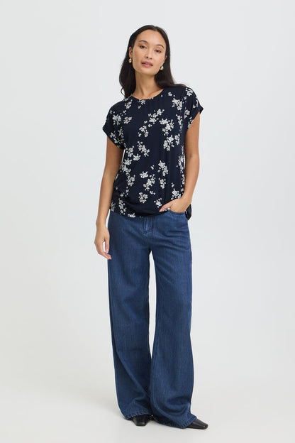 20610634  TEES PRINT SH/SL Navy/Cream