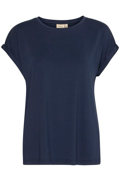 20610634Ss25 Cap Slve Print Basic Top Navy