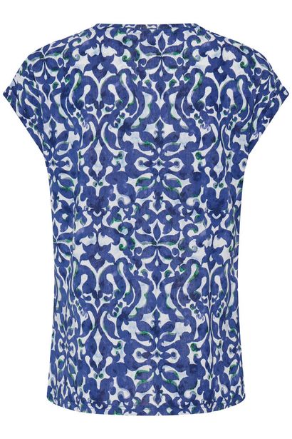 20610634Ss26 Cap Slve O-Neck Print Top Blue