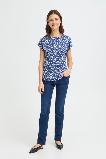20610634Ss26 Cap Slve O-Neck Print Top Blue