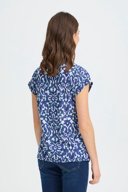 20610634Ss26 Cap Slve O-Neck Print Top Blue