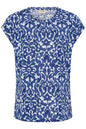 20610634Ss26 Cap Slve O-Neck Print Top Blue