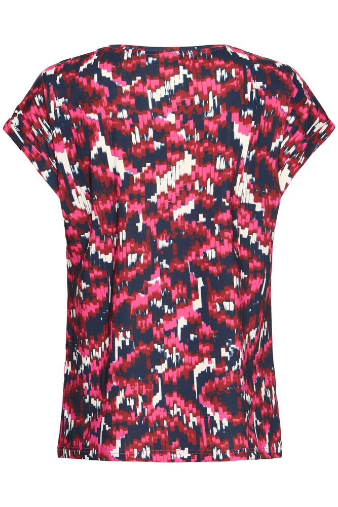 20610634Ss26 Cap Slve O-Neck Print Top Navy/Magenta
