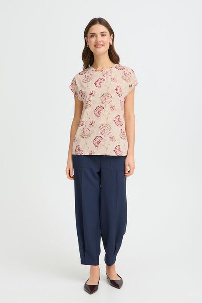 20610634Ss26 Cap Slve O-Neck Print Top Pink