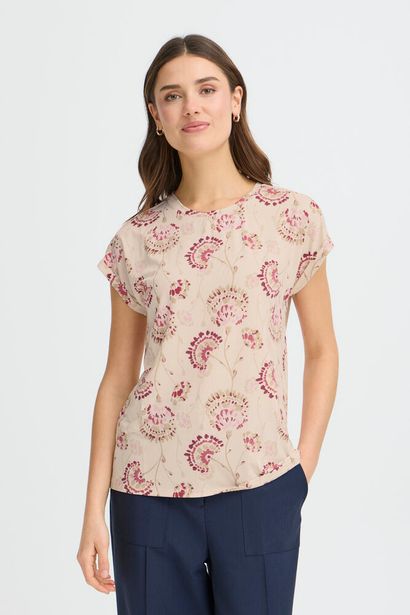 20610634Ss26 Cap Slve O-Neck Print Top Pink