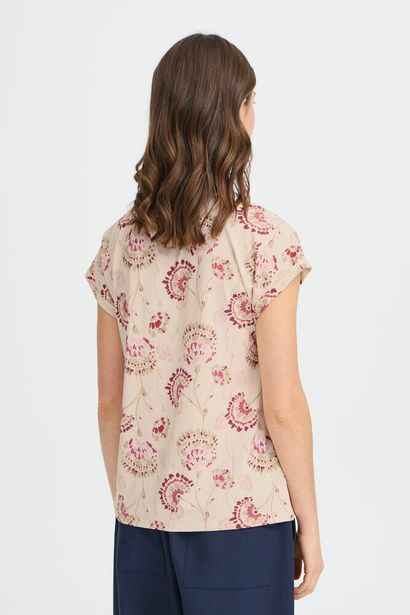 20610634Ss26 Cap Slve O-Neck Print Top Pink
