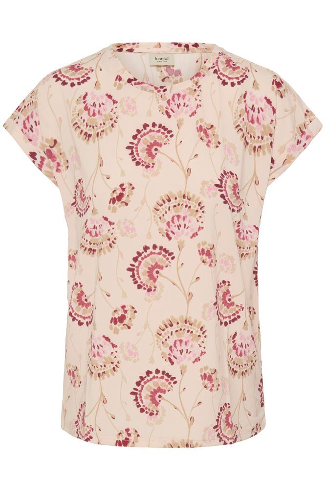 20610634Ss26 Cap Slve O-Neck Print Top Pink