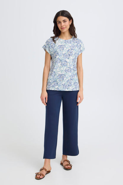20610634Ss26 CAP SLEEVE ROUND NECK PRINT TEE Blue/Green