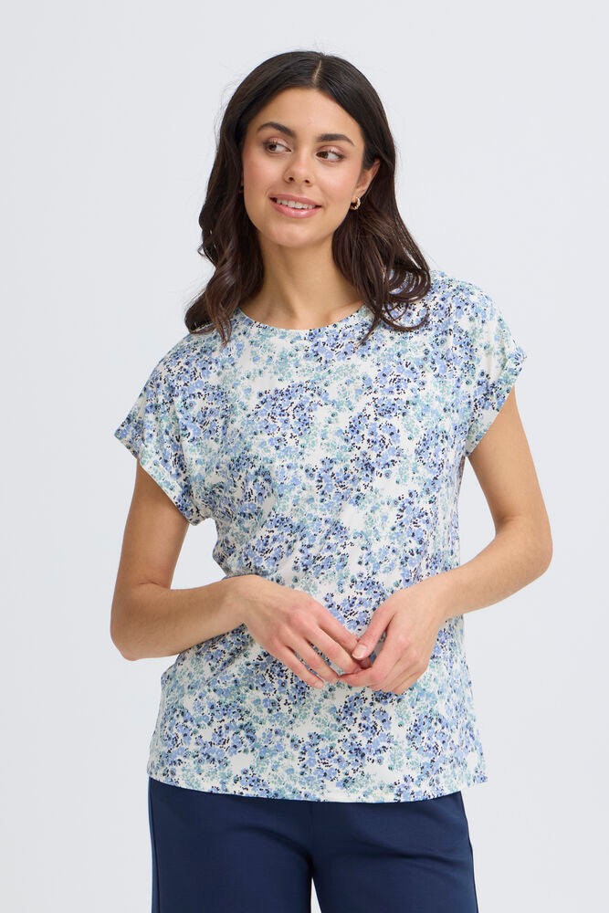 20610634Ss26 CAP SLEEVE ROUND NECK PRINT TEE Blue/Green