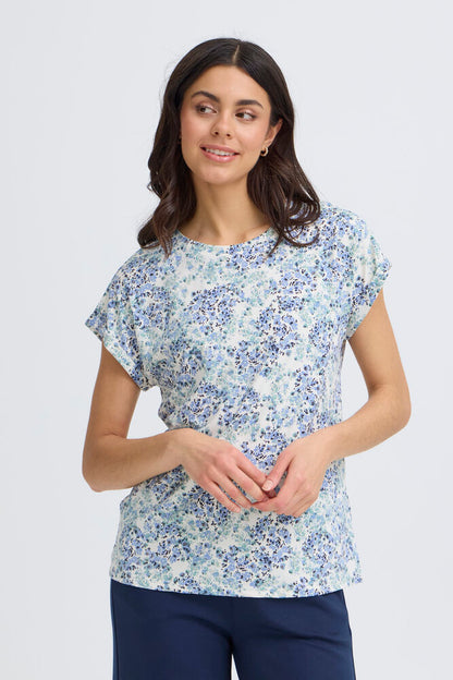 20610634Ss26 CAP SLEEVE ROUND NECK PRINT TEE Blue/Green