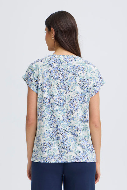 20610634Ss26 CAP SLEEVE ROUND NECK PRINT TEE Blue/Green