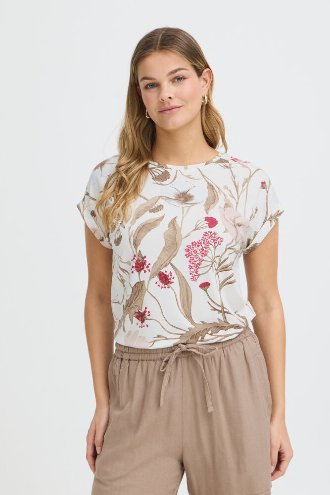 20610634Ss26 CAP SLEEVE ROUND NECK PRINT TEE Brown/Pink