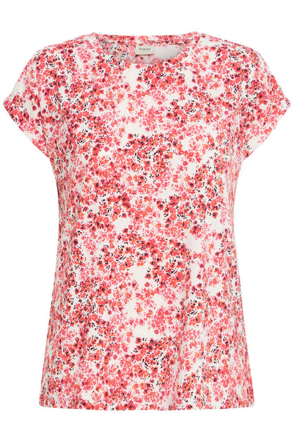 20610634Ss26 CAP SLEEVE ROUND NECK PRINT TEE Pink/Orange