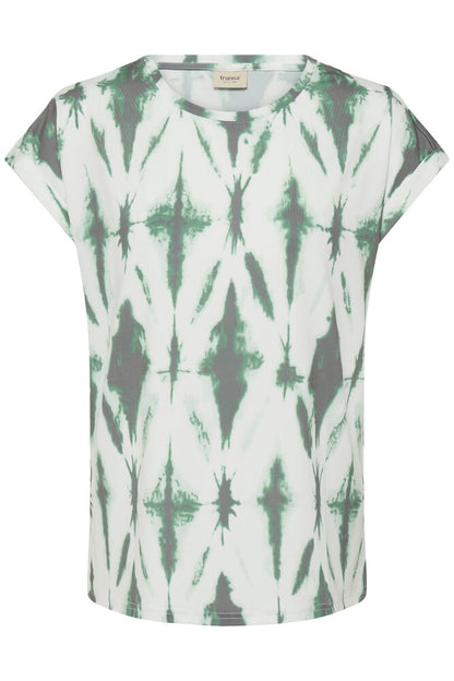 20610634Ss26 CAP SLEEVE ROUND NECK PRINT TEE Green/White