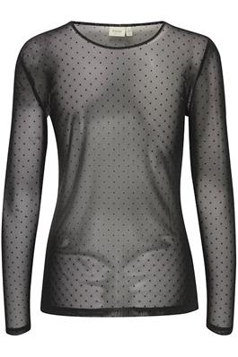 20610740 Mesh L/S O-Neck Top With Dots Black