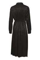 20612821 Satin Collar Rouched Dress Black