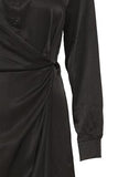 20612821 Satin Collar Rouched Dress Black