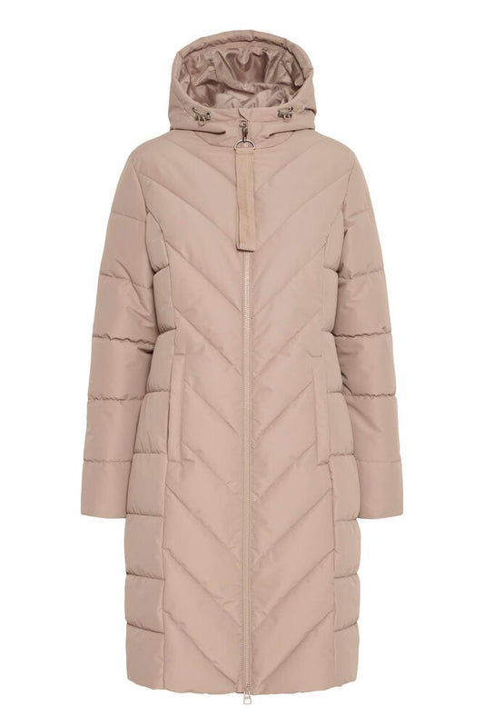 20613859 Long Puffy Hooded Jacket Olive Green