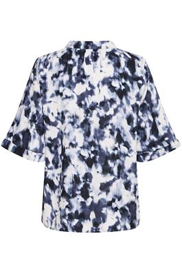 20614144 3/4 Slve Print V-Neck Blouse To Blue