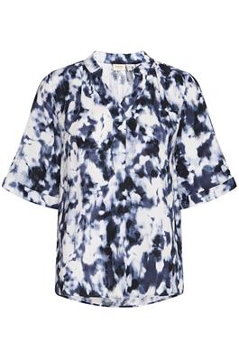 20614144 3/4 Slve Print V-Neck Blouse To Blue