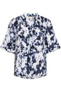 20614144 3/4 Slve Print V-Neck Blouse To Blue