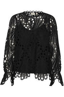 20614548 Lace 2 Pce L/S High Neck Top Black