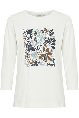 20614569 Cotton L/S Motif Print Top White