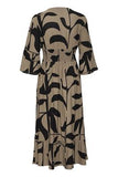 20614652 Flute Slve Print Long Casual Dr Black/Grey