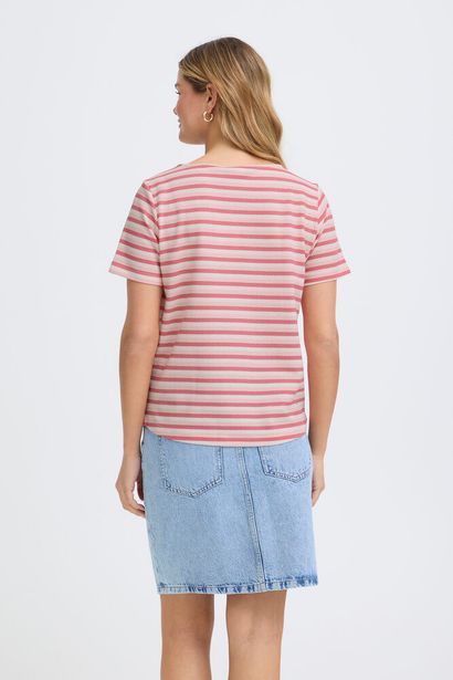 20615550 Dot Stripe S/S O-Neck Top Pink