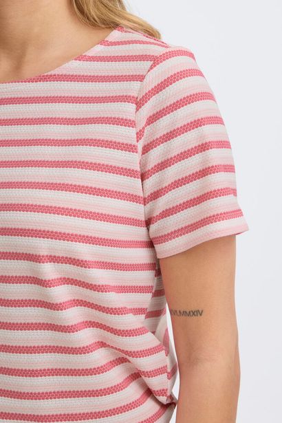 20615550 Dot Stripe S/S O-Neck Top Pink