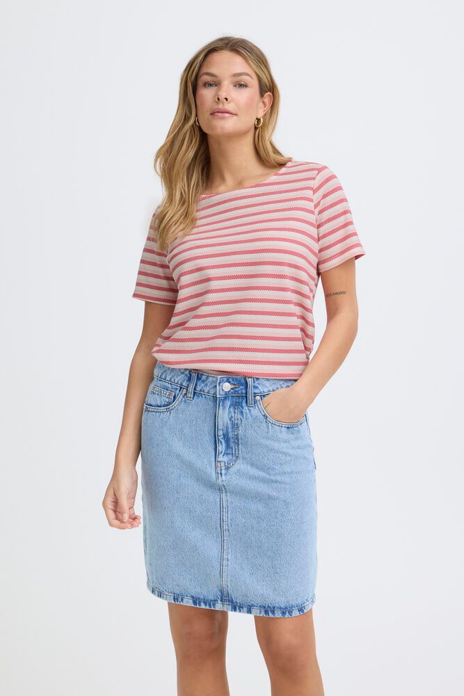 20615550 Dot Stripe S/S O-Neck Top Pink