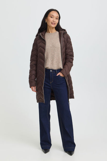 20615709 LIGHT PADDED LONGER LENGTH HOODED COAT Wine-Red