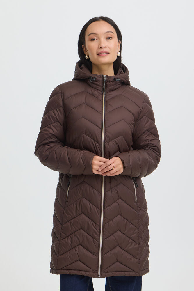 20615709 LIGHT PADDED LONGER LENGTH HOODED COAT Wine-Red