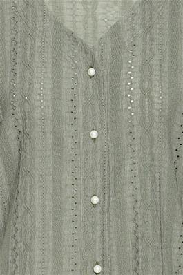 20615830 S/S Holes Pearl Button Top Khaki