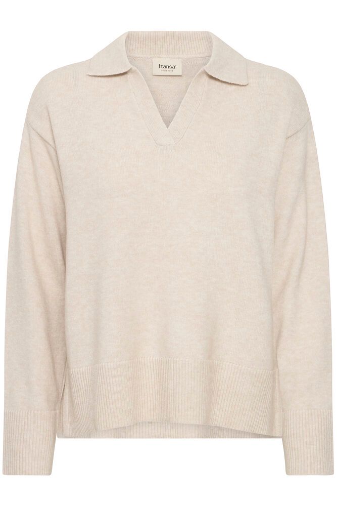 20615893 Collared V Neck Long Sl Jumper Beige