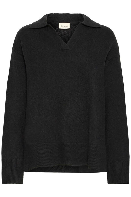 20615893 Collared V Neck Long Sl Jumper Black