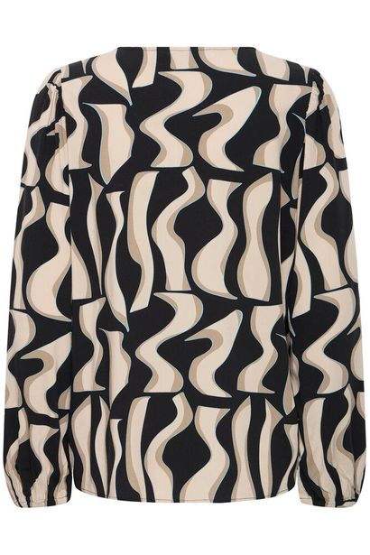 20616016 V Neck L/Sl Blouse Print Brown/Turquoise