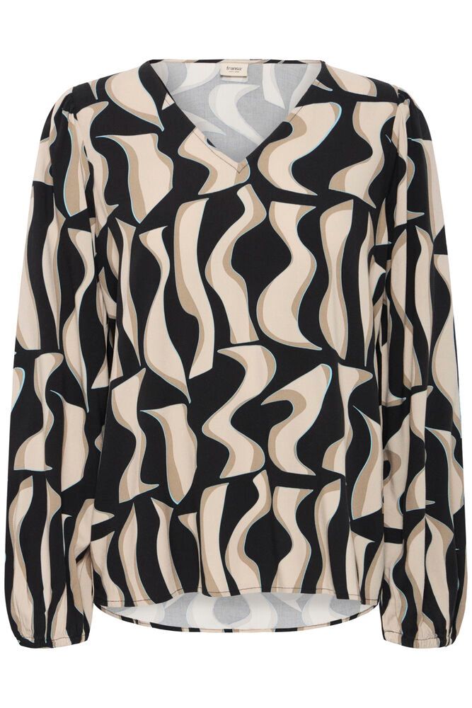 20616016 V Neck L/Sl Blouse Print Brown/Turquoise