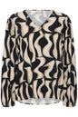 20616016 V Neck L/Sl Blouse Print Brown/Turquoise