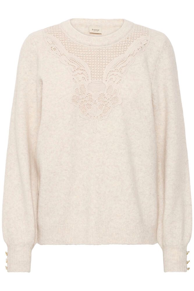 20617083 Lace Detail Button Cuff Jumper Beige