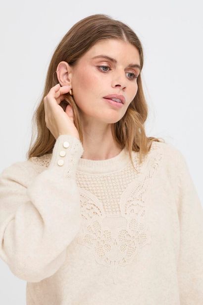 20617083 Lace Detail Button Cuff Jumper Beige
