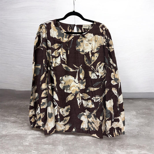 20617195 O Neck Floral Fudge Long Sleeve Brown/Beige