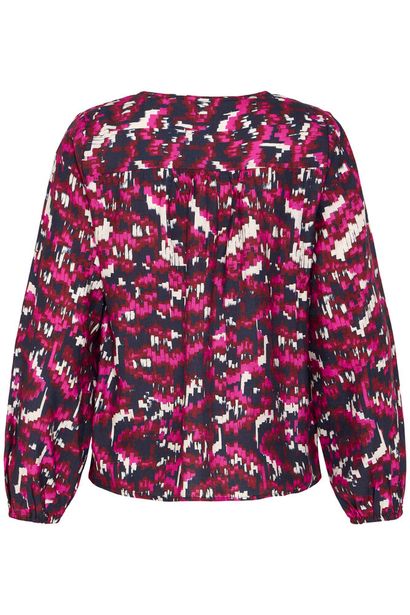 20617394 Print L/S Blouse Style Top Fushia/Navy