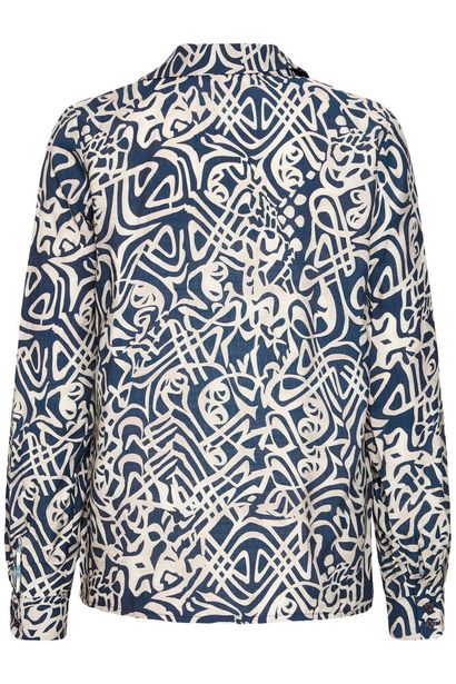 20617395 Print Satin Feel Blouse Top Navy/White