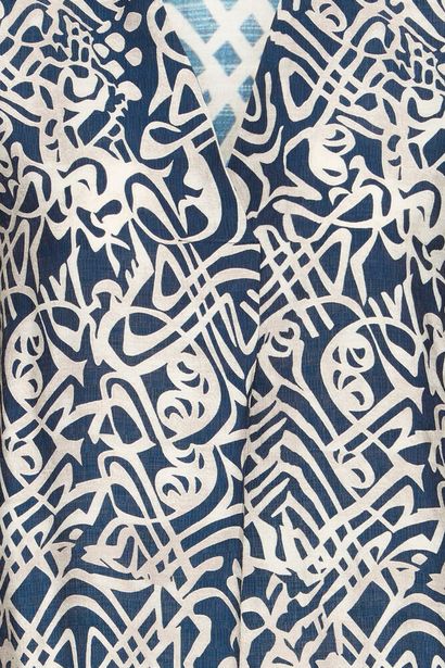 20617395 Print Satin Feel Blouse Top Navy/White