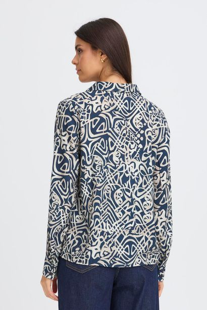 20617395 Print Satin Feel Blouse Top Navy/White