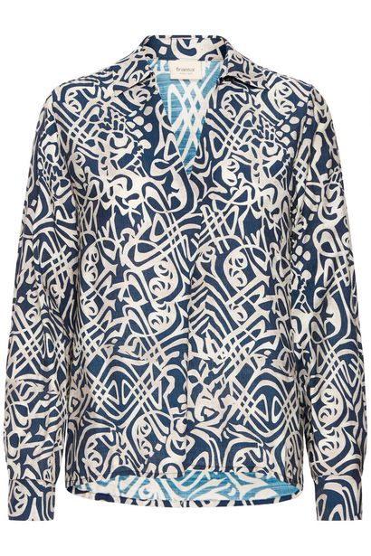 20617395 Print Satin Feel Blouse Top Navy/White