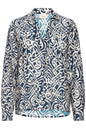 20617395 Print Satin Feel Blouse Top Navy/White
